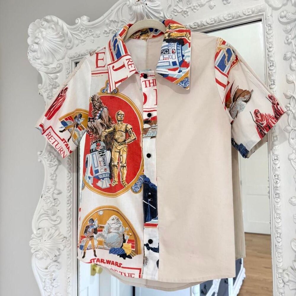 New York Couture Vintage Disney Star Wars Jedi Patchwork Button-down Shirt